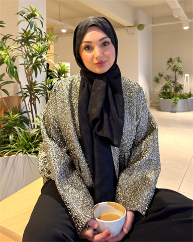 Siyah Damier Desen Jakar Şal