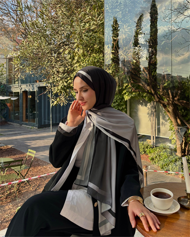 Siyah Degrade Desen Şal 