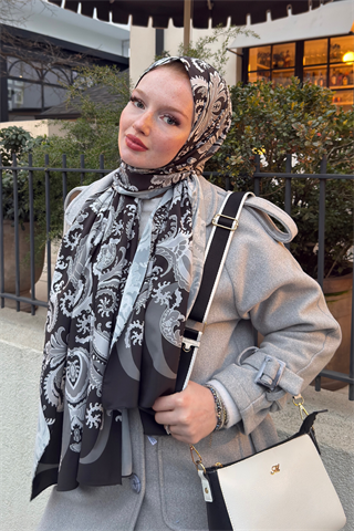 Siyah Deva Desen Pamuk Vual Şal