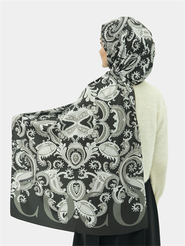 Siyah Deva Desen Pamuk Vual Şal