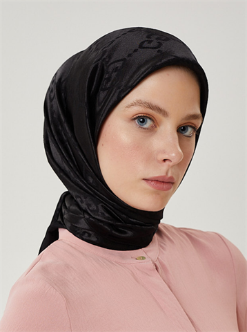 Siyah G Desen Parlak Jakar Eşarp