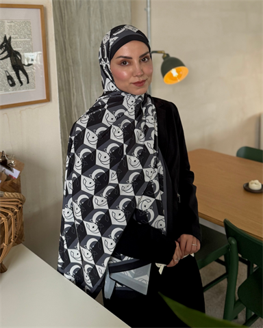 Siyah Icon Vual İpek Şal