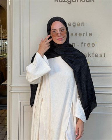 Siyah Imannoor Büyük Dama Desen Pamuk Jakar Şal