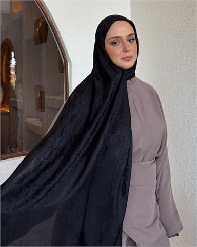 Siyah Imannoor Küçük Dama Desen Pamuk Jakar Şal