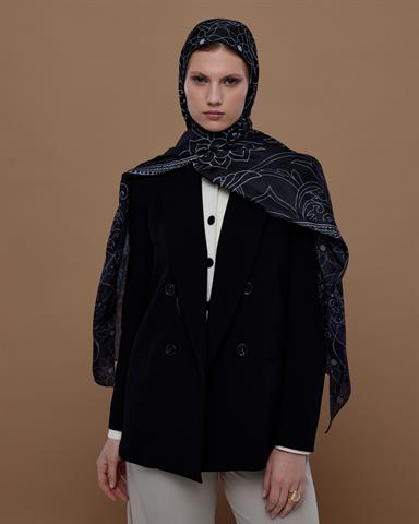 S-EFSUNLU-65 Siyah & İnci Efsunlu Desen Şal