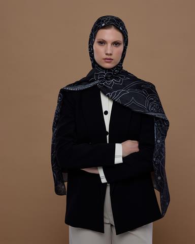 S-EFSUNLU-65 Siyah & İnci Efsunlu Desen Şal