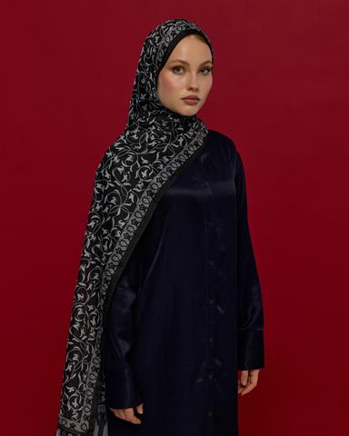 S-LALE-65 Siyah & İnci Lale Bahçesi Desen Şal