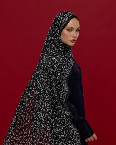 S-LALE-65 Siyah & İnci Lale Bahçesi Desen Şal