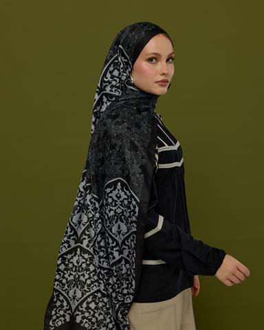 S-SARAYLI-65 Siyah & İnci Saraylı Desen Şal