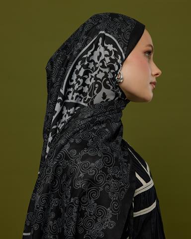 S-SARAYLI-65 Siyah & İnci Saraylı Desen Şal