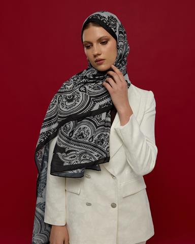 S-SULTANİ-65 Siyah & İnci Sultani Desen Şal