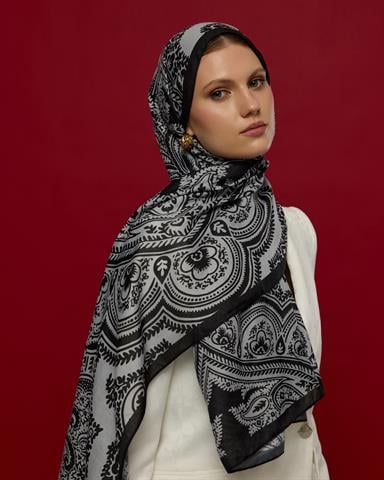 S-SULTANİ-65 Siyah & İnci Sultani Desen Şal