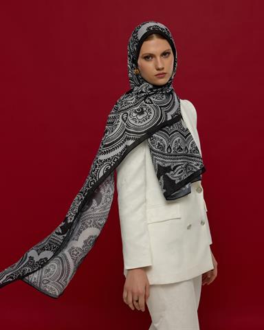 S-SULTANİ-65 Siyah & İnci Sultani Desen Şal