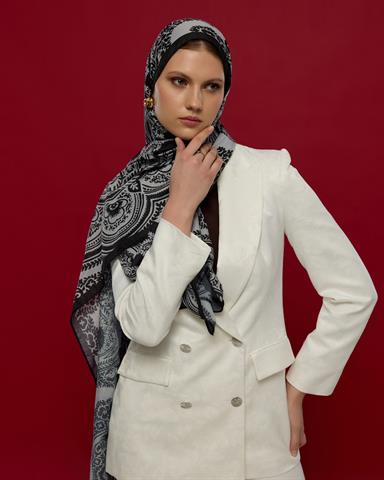 S-SULTANİ-65 Siyah & İnci Sultani Desen Şal