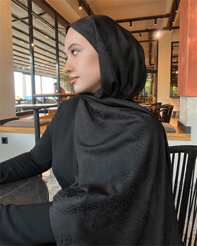 Siyah Lavin Desen Jakar Şal
