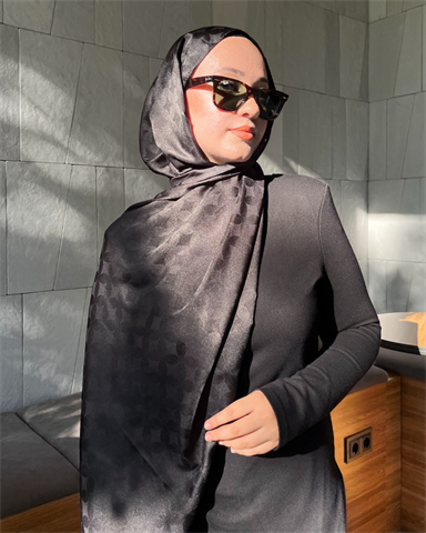 Siyah Rise Desen Jakar Şal