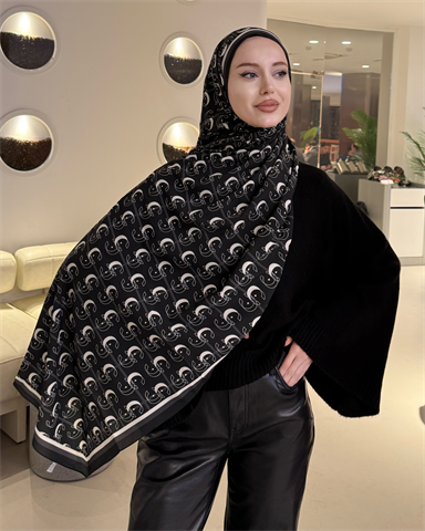 Siyah Royal Vual İpek Şal