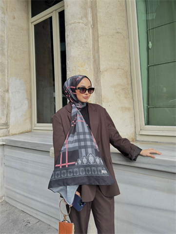 Siyah Tartan Desen Şal 