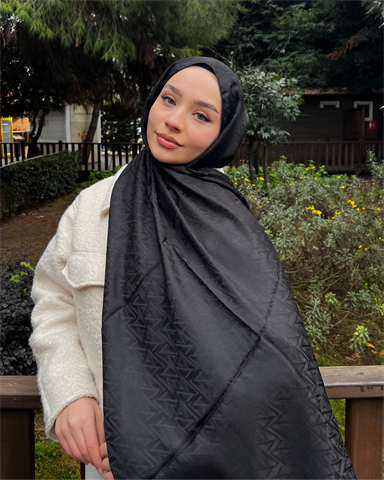 Siyah Triya Desen Jakar Şal