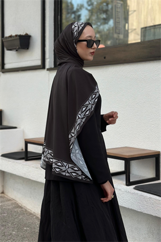 Siyah Venedik Desen Pamuk Vual Şal