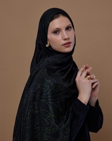 S-EFSUNLU-73 Siyah & Zeytin Efsunlu Desen Şal