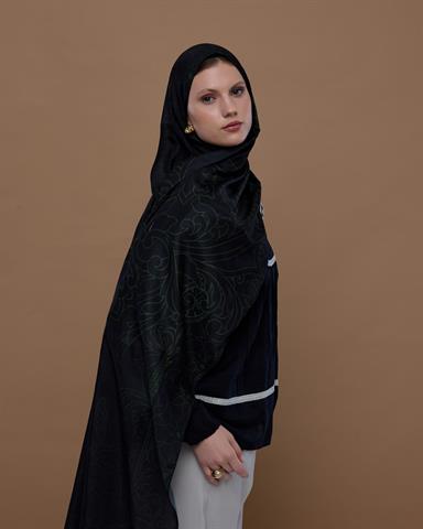 S-EFSUNLU-73 Siyah & Zeytin Efsunlu Desen Şal