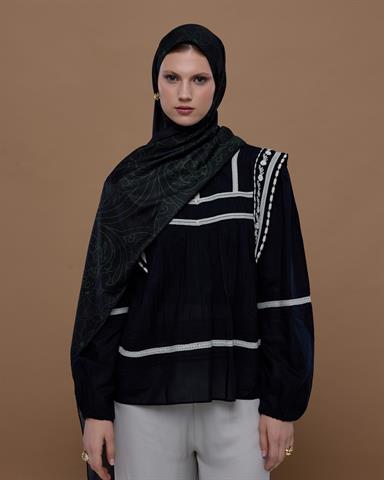 S-EFSUNLU-73 Siyah & Zeytin Efsunlu Desen Şal