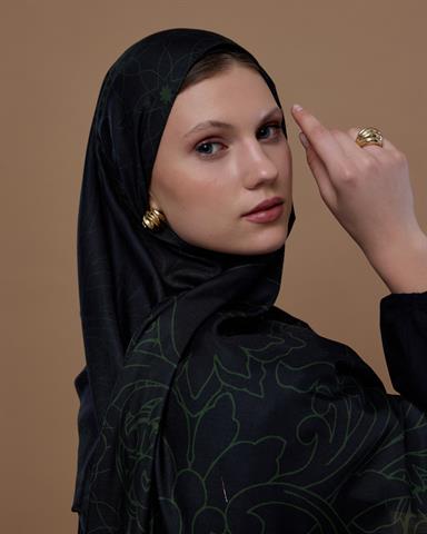 S-EFSUNLU-73 Siyah & Zeytin Efsunlu Desen Şal