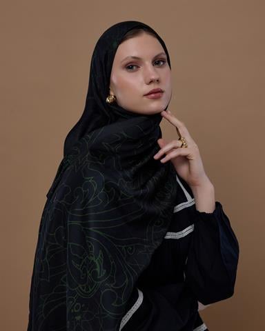 S-EFSUNLU-73 Siyah & Zeytin Efsunlu Desen Şal