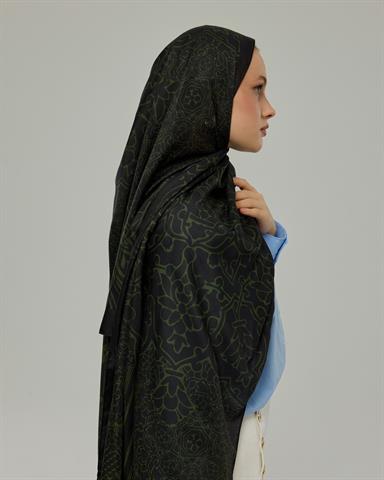 S-HAREM-73 Siyah & Zeytin Harem Rüyası Desen Şal