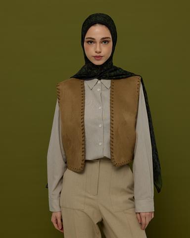 S-LALE-73 Siyah & Zeytin Lale Bahçesi Desen Şal