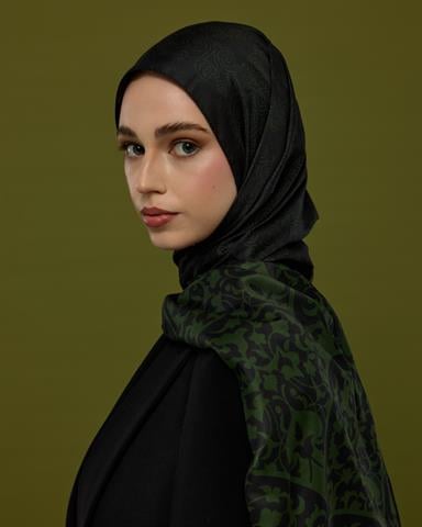 S-SARAYLI-73 Siyah & Zeytin Saraylı Desen Şal