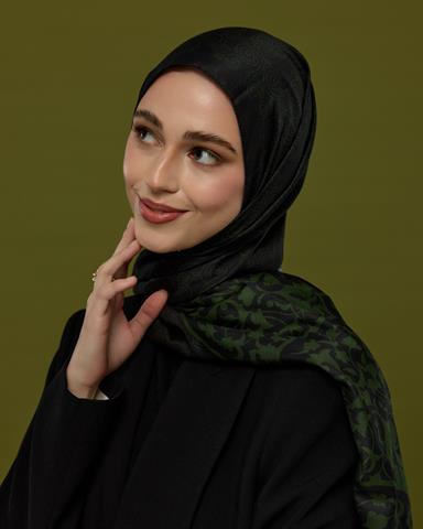 S-SARAYLI-73 Siyah & Zeytin Saraylı Desen Şal