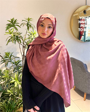 Soft Pembe Damier Desen Jakar Şal
