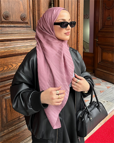 Soft Pembe Şerit Desen Jakar Şal