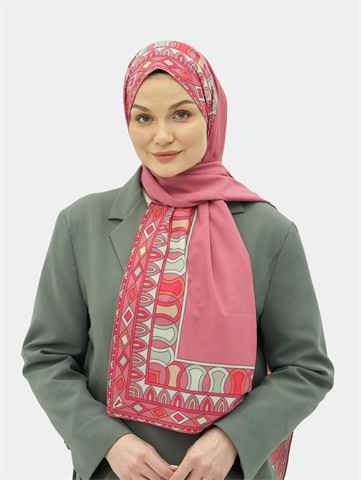 Soft Pembe Siena Desen Pamuk Vual Şal