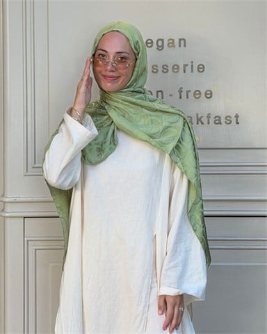 Soft Yeşil Imannoor Büyük Dama Desen Pamuk Jakar Şal