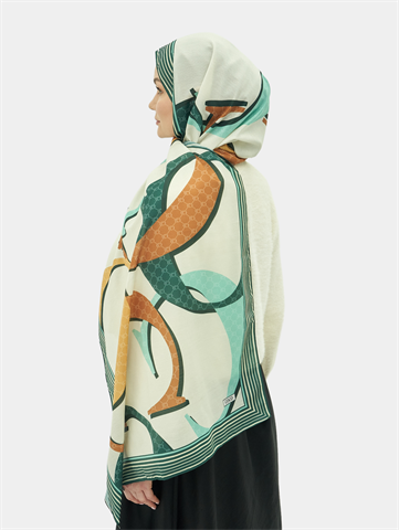Soft Yeşil Zincir Desen Pamuk Vual Şal
