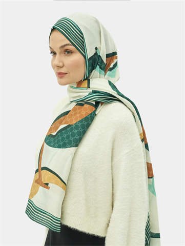 Soft Yeşil Zincir Desen Pamuk Vual Şal