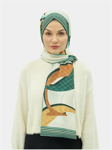 Soft Yeşil Zincir Desen Pamuk Vual Şal
