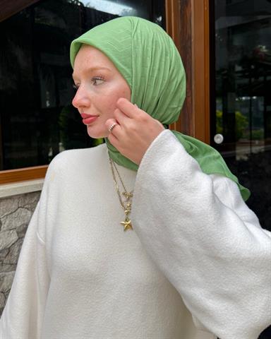 Su Yeşili Zikzak Lyocell Bambu Jakar Eşarp