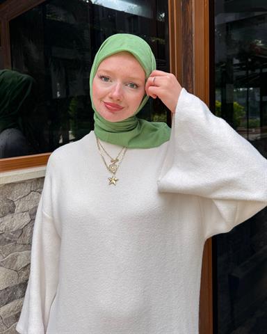 Su Yeşili Zikzak Lyocell Bambu Jakar Eşarp