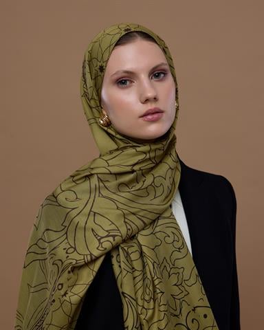 S-EFSUNLU-42 Susam Işıltısı & Kavrulmuş Kahve Efsunlu Desen Şal