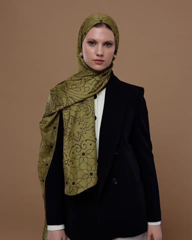 S-EFSUNLU-42 Susam Işıltısı & Kavrulmuş Kahve Efsunlu Desen Şal