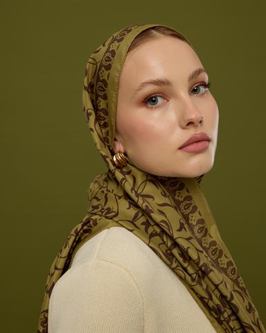 S-LALE-42 Susam Işıltısı & Kavrulmuş Kahve Lale Bahçesi Desen Şal