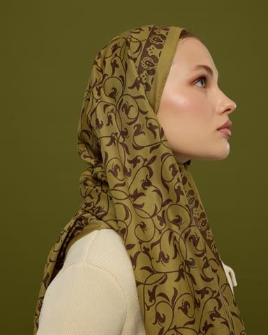 S-LALE-42 Susam Işıltısı & Kavrulmuş Kahve Lale Bahçesi Desen Şal