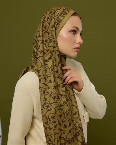 S-LALE-42 Susam Işıltısı & Kavrulmuş Kahve Lale Bahçesi Desen Şal