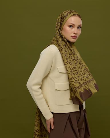 S-LALE-42 Susam Işıltısı & Kavrulmuş Kahve Lale Bahçesi Desen Şal