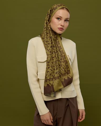 S-LALE-42 Susam Işıltısı & Kavrulmuş Kahve Lale Bahçesi Desen Şal