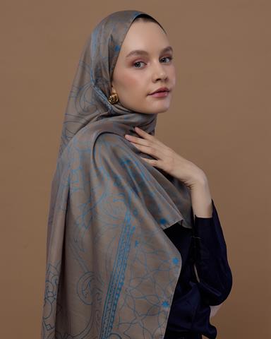 S-EFSUNLU-52 Tarçın Dumanı & Çakıl Mavisi Efsunlu Desen Şal